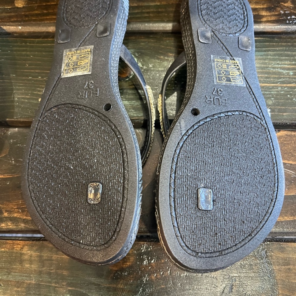 Lauren Lorraine Black and Rhinestone Beaded Sandals - Picture 3 of 4